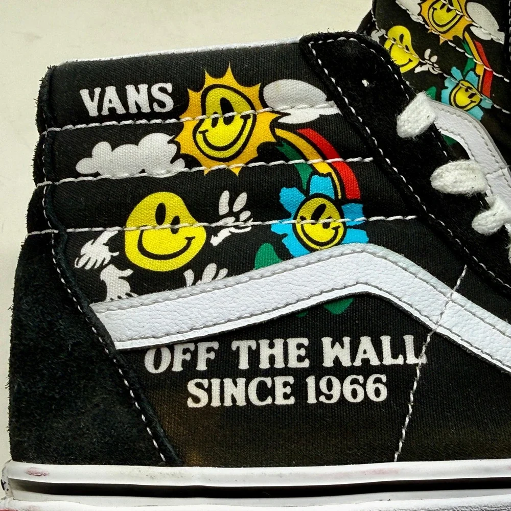 Vans Sk8-Hi Smiley Face Off The Wall Black High Top Sneakers Mens 7 Womens 8.5